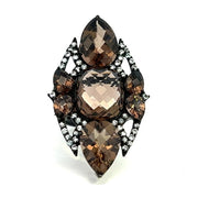 SUTRA Smokey Quartz and White Topaz Shield Fashion Ring - FINAL SALE